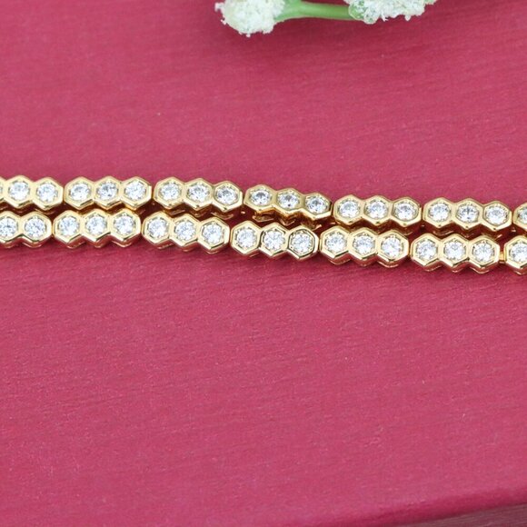"Elegant Double Layer Rose Gold Bracelet with Hexagonal Crystals, XPBL0924 - Picture 10 of 12